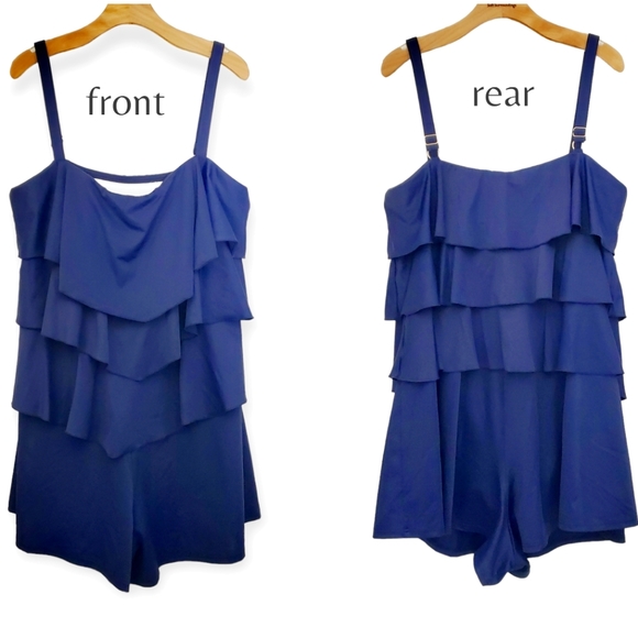 Fit for You Womens Plus Tiered Ruffle Modest Swimsuit Romper Coverup Cobalt Blue - Picture 3 of 12